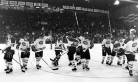 Hockey players celebrate, St. Cloud State University
