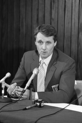 Herb Brooks at press conference introducing him as coach, St. Cloud State University