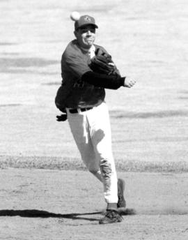 St. Cloud State University baseball player Mike Holman throws the ball