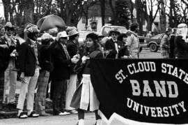 Marching band at the homecoming parade, St. Cloud State University