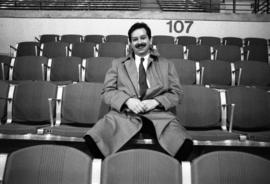 Bill Prout watches hockey practice at the National Hockey Center (1989), St. Cloud State University