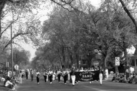 Marching band at the homecoming parade, St. Cloud State University