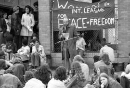 Myron Anderson speaks, Day of Peace protest, St. Cloud State University