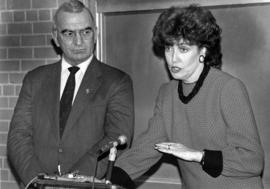 Elizabeth Dole, with Arlan Stangeland, speaks at Atwood Memorial Center (1966), St. Cloud State University