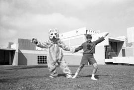 St. Cloud State cheerleader and mascot