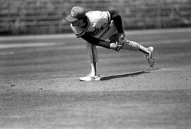 Baseball player pitches a baseball during a baseball game, St. Cloud State University