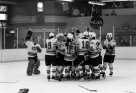 St. Cloud State hockey players celebrate, St. Cloud State University