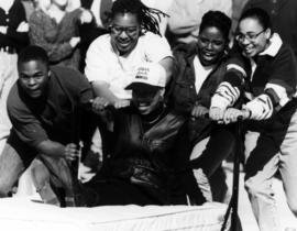 Students participate in mattress races, St. Cloud State University