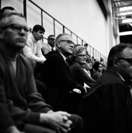 President Robert Wick and his wife Alice at a basketball game at Halenbeck Hall (1965), St. Cloud State University