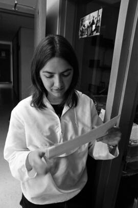 Student Marian Rengel in the Atwood Memorial Center (1966) Chronicle newspaper office, St. Cloud State University