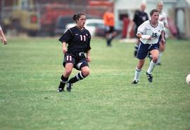 Kim Corbin during a soccer game, St. Cloud State University