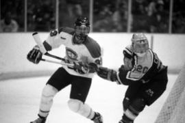 Hockey player Mike Rucinski plays during a game against the University of Minnesota