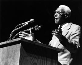 Negro League baseball player Buck O'Neil speaks at Ritsche Auditorium, St. Cloud State University