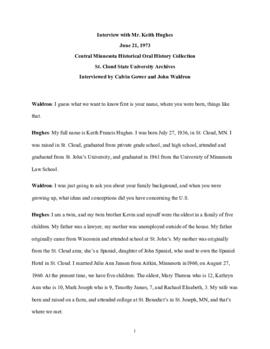 Legislators and politics oral history transcript - Keith Hughes