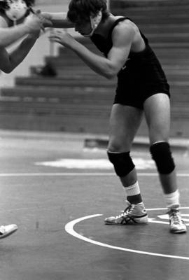 Phil Herbold during a wrestling match, St. Cloud State University