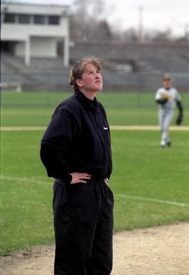 Paula U'Ren at a softball game against North Dakota State University, St. Cloud State University