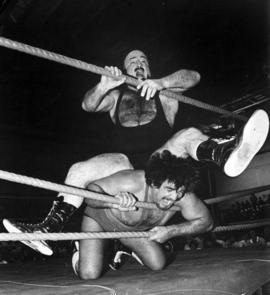 Mad Dog Vachon wrestles Sheik Adnan El Kaissey at Halenbeck Hall (1965), St. Cloud State University