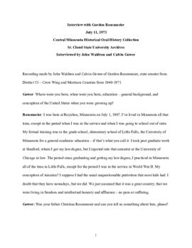 Legislators and politics oral history transcript - Gordon Rosenmeier