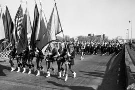 Marching band at the homecoming parade, St. Cloud State University