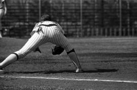 A player readies himself during a St. Cloud State University baseball game against Northern State University