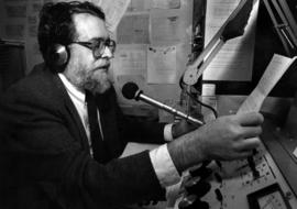 Andrew Marlow reads the news at KVSC, St. Cloud State University