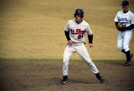 Mike McKinney in the field during a baseball game, St. Cloud State University