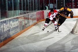 Action during a hockey game against Michigan Tech University, St. Cloud State University