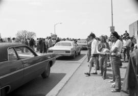 Protestors march, Day of Peace protest, St. Cloud State University