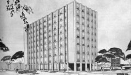 Holes Hall (1965), architect's drawing, exterior, St. Cloud State University