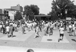 People attend an event outside of Atwood Memorial Center (1966), St. Cloud State University