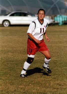 Kim Corbin plays during a soccer game, St. Cloud State University