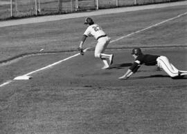 Scott Mansch tries to field a baseball during a St. Cloud State University baseball game against Augsburg College