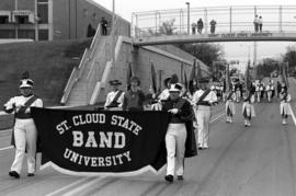 Marching band at the homecoming parade, St. Cloud State University