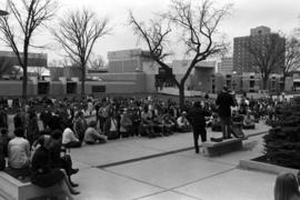 Vietnam War protest on the steps on Stewart Hall (1948), St. Cloud State University