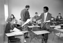 Dick Andzenge in a classroom, St. Cloud State University