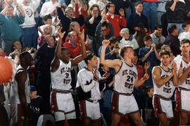 Basketball players celebrate, St. Cloud State University