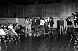 A group stands during the KVSC trivia weekend closing ceremonies, St. Cloud State University