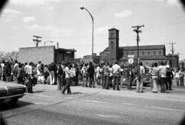 Protestors congregate, Day of Peace protest, St. Cloud State University