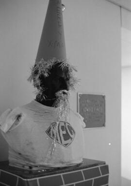 Decorated Allen Atwood statue in Atwood Memorial Center (1966), St. Cloud State University