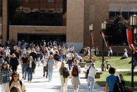 Students walk to class in front of Stewart Hall (1948), St. Cloud State University