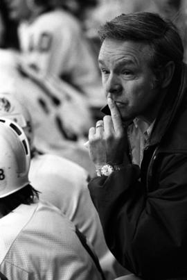 Hockey coach Charlie Basch during a hockey game, St. Cloud State University