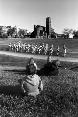 Marching band at the homecoming parade, St. Cloud State University