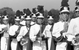 Marching band performs at football game, St. Cloud State University