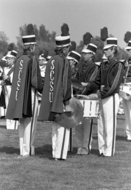 Marching band performs at football game, St. Cloud State University