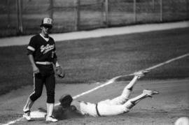 A baseball players slides into third base during the St. Cloud State University baseball game against Southwest State University