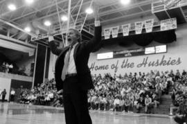 Coach Butch Raymond reacts during a basketball game against St. John's University, St. Cloud State University