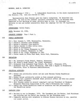 Legislators and politics oral history transcript - David Gruenes