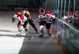 Action during a hockey game against Michigan Tech University, St. Cloud State University
