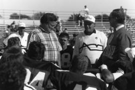 Robert Bess meets with football players, St. Cloud State University