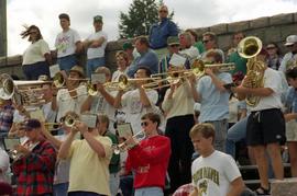 Band plays in the stands at a football game, St. Cloud State University